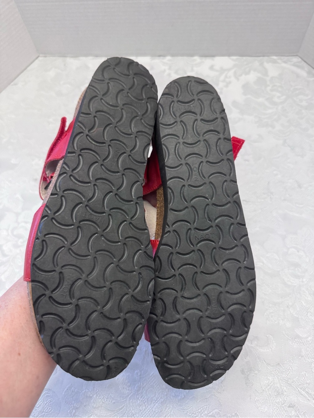 Naot Pamela Kiss Red Leather Comfort Shoe Sandal Size 43 / 12 Bling Leather Cork - Picture 5 of 9